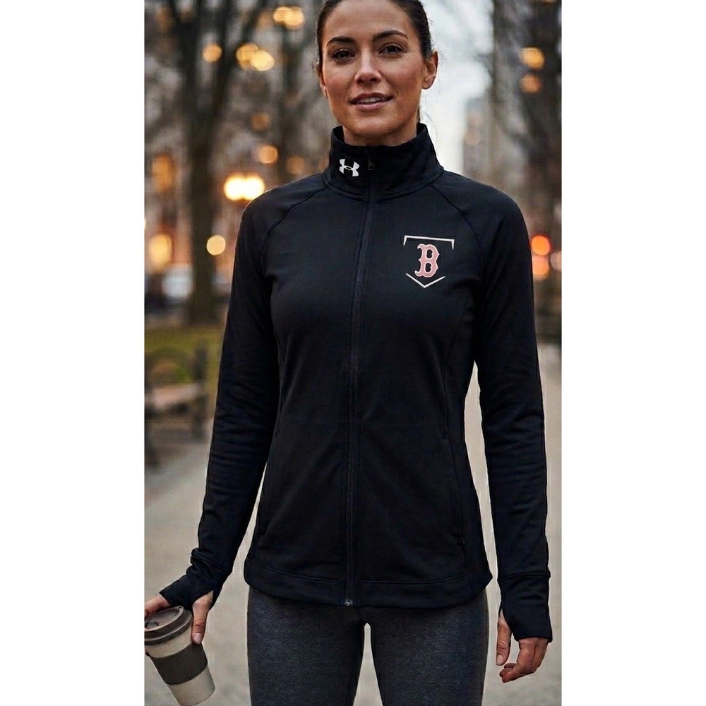 Boston Red Sox Black Full Zip Jacket SzM Fitted Under Armour MLB Baseball Fan